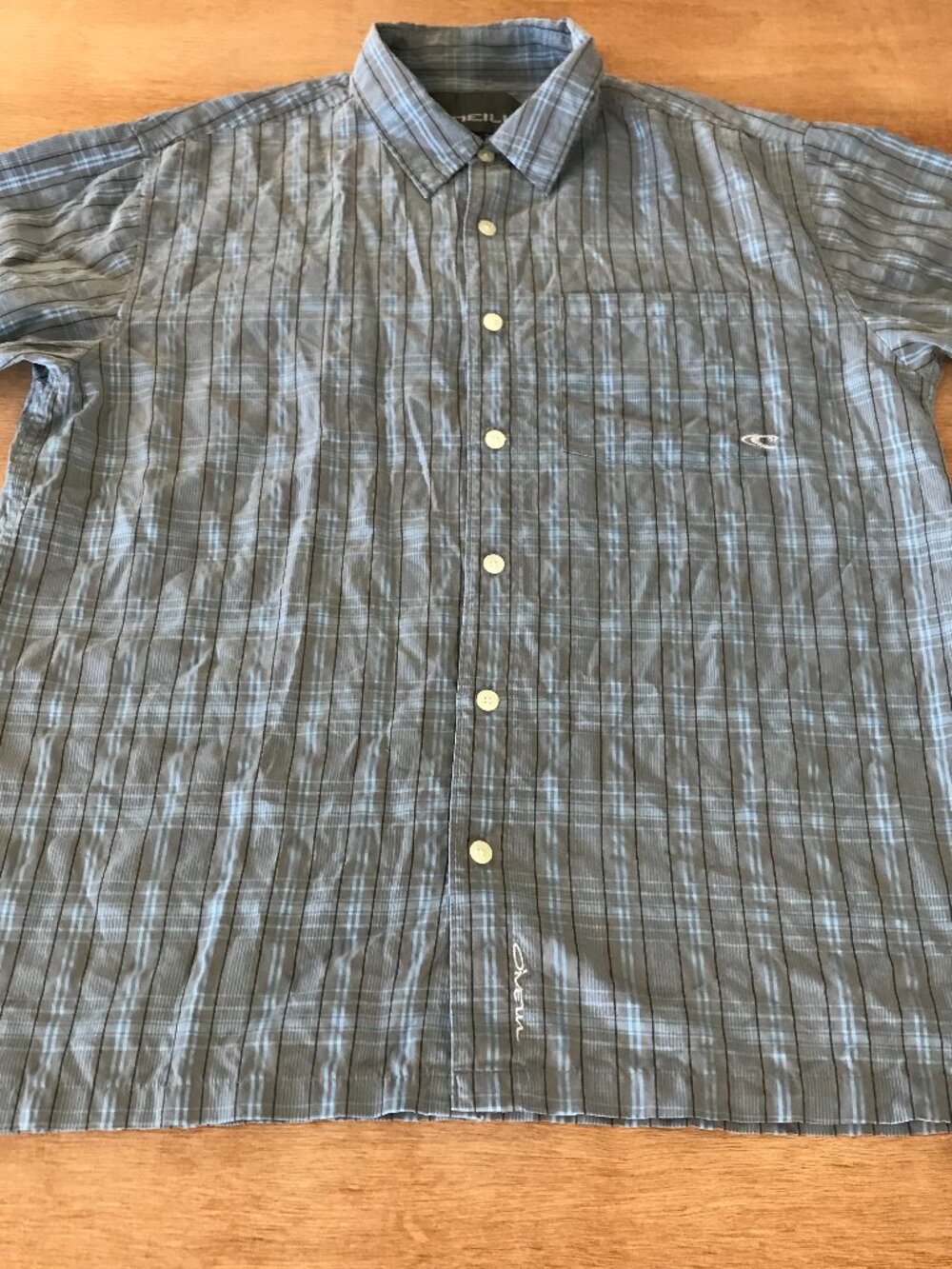 O' Neill Shirt Men L Gray Plaid Button Up Pocket Short Sleeve Collared Beach